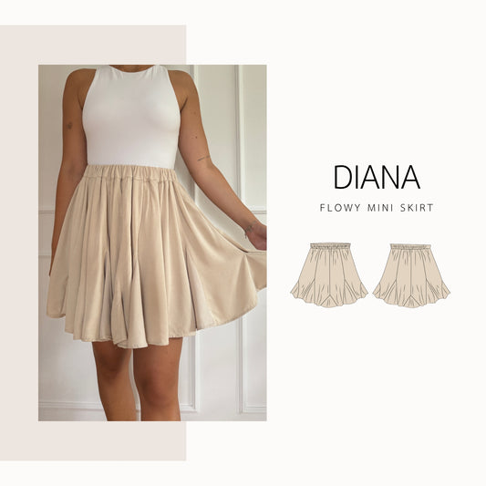 Diana Skirt PDF Sewing Pattern | flowy mini Skirt with godets | 2XS–4XL