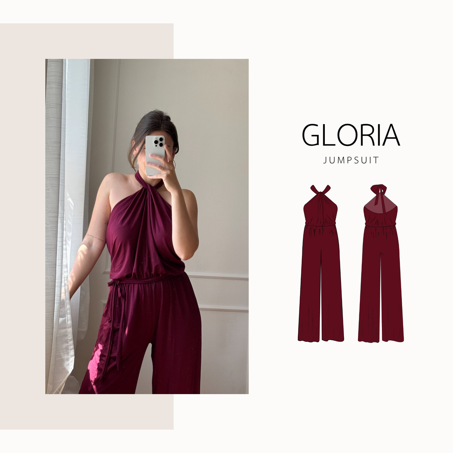 Gloria Jumpsuit PDF Sewing Pattern | Twist Neck Jumpsuit | XXS–4XL