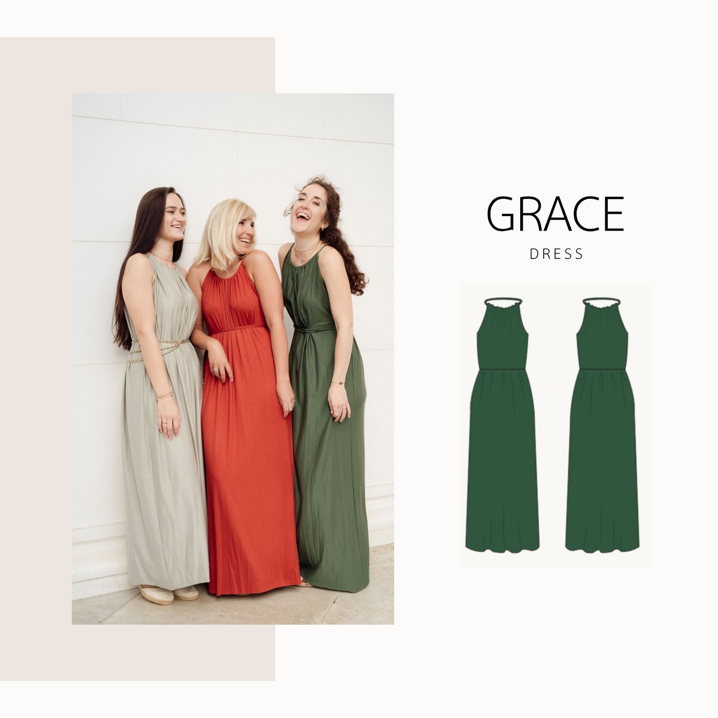 Grace dress | digital pdf sewing pattern | XXS-XXL | maxidress